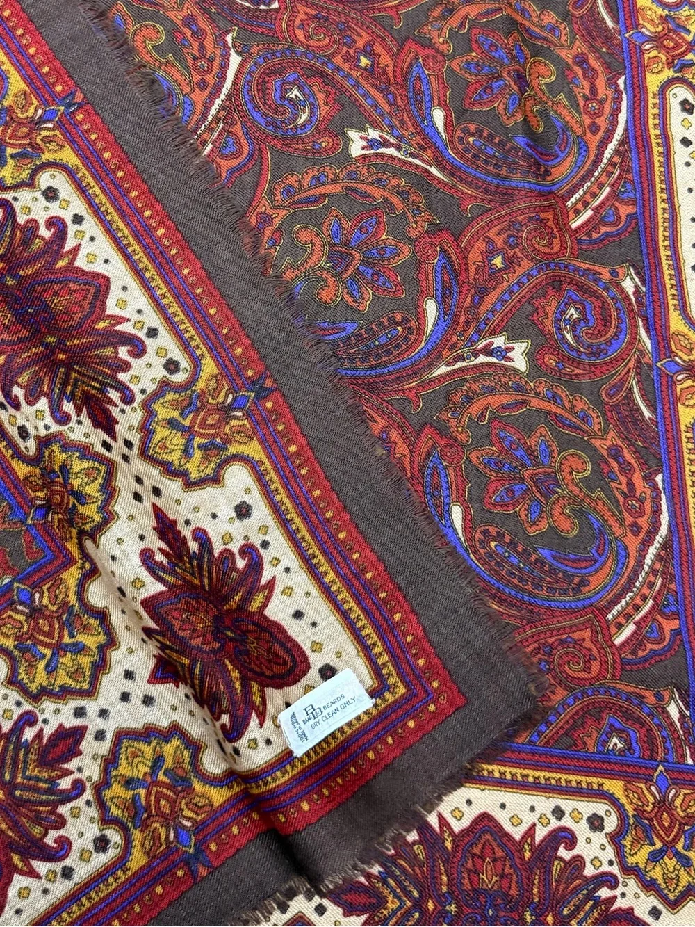 Vintage Baar & Beards Brown Paisley Wool Scarf Fall Winter Scarf Boho